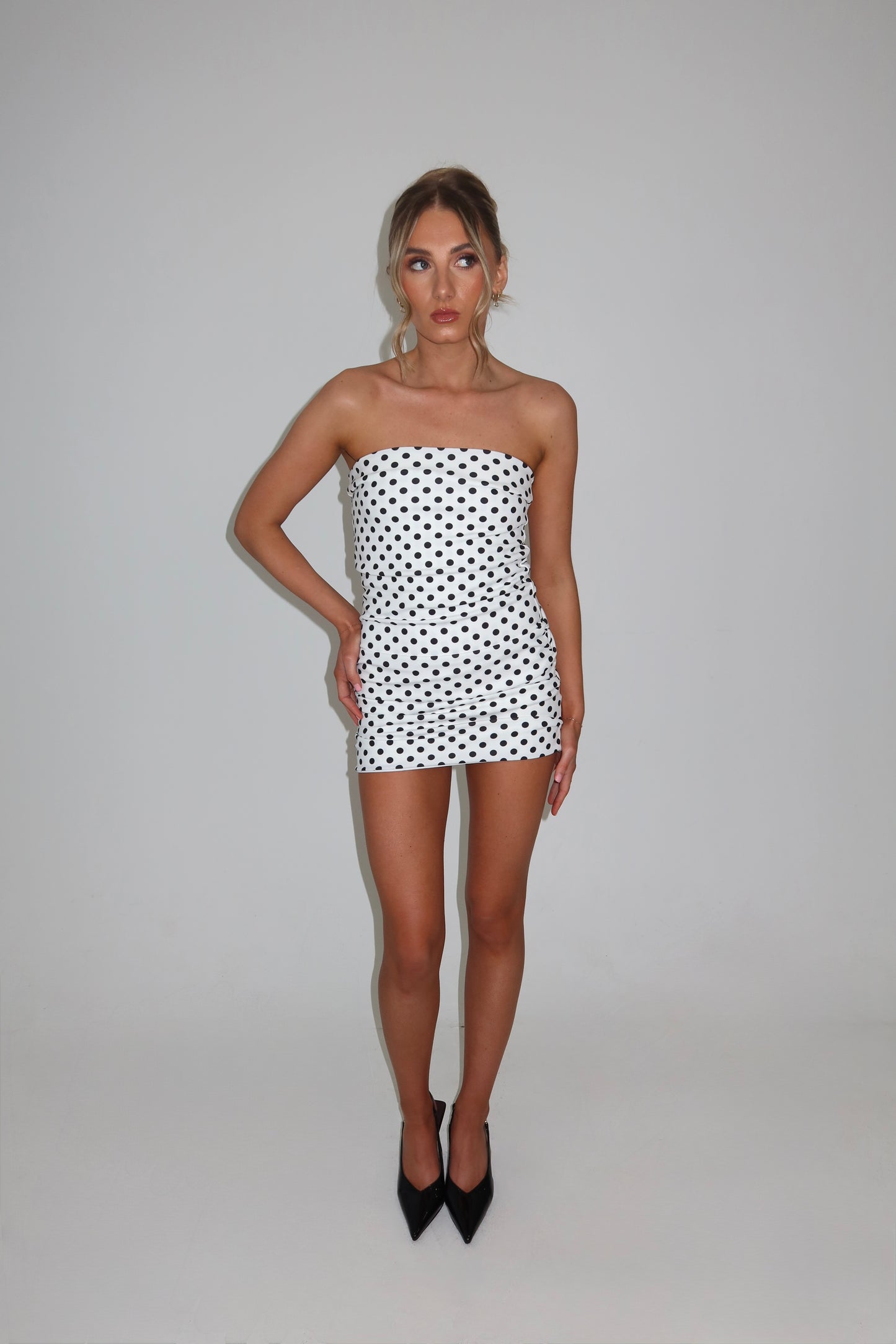 Lilliette Polkadot Ruched Mini