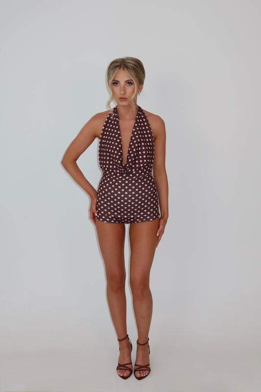 Caprice Brown Halter Playsuit