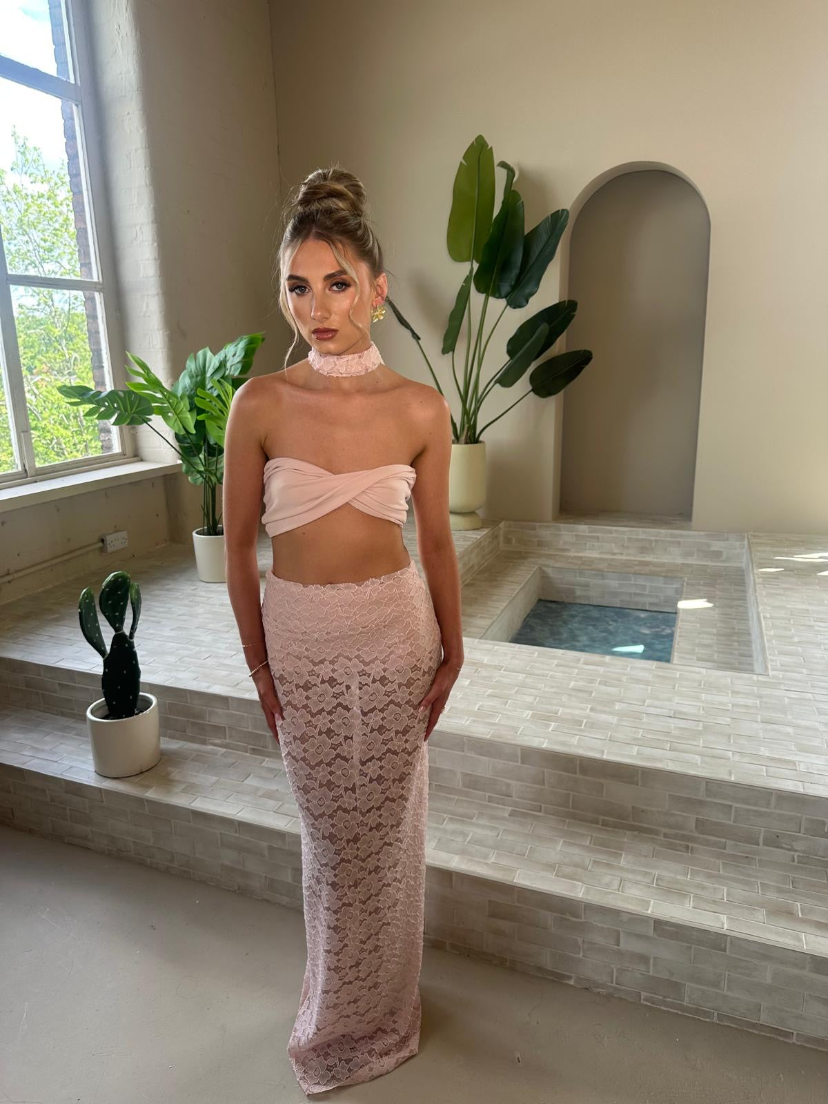 PALOMA Flower Lace Skirt & Necktie in Pink (SOLEIL Set Underneath not included)