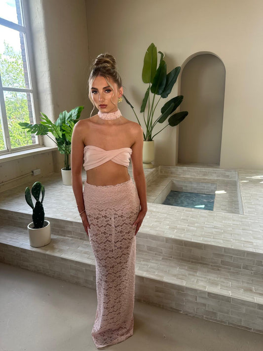 PALOMA Flower Lace Skirt & Necktie in Pink (SOLEIL Set Underneath not included)