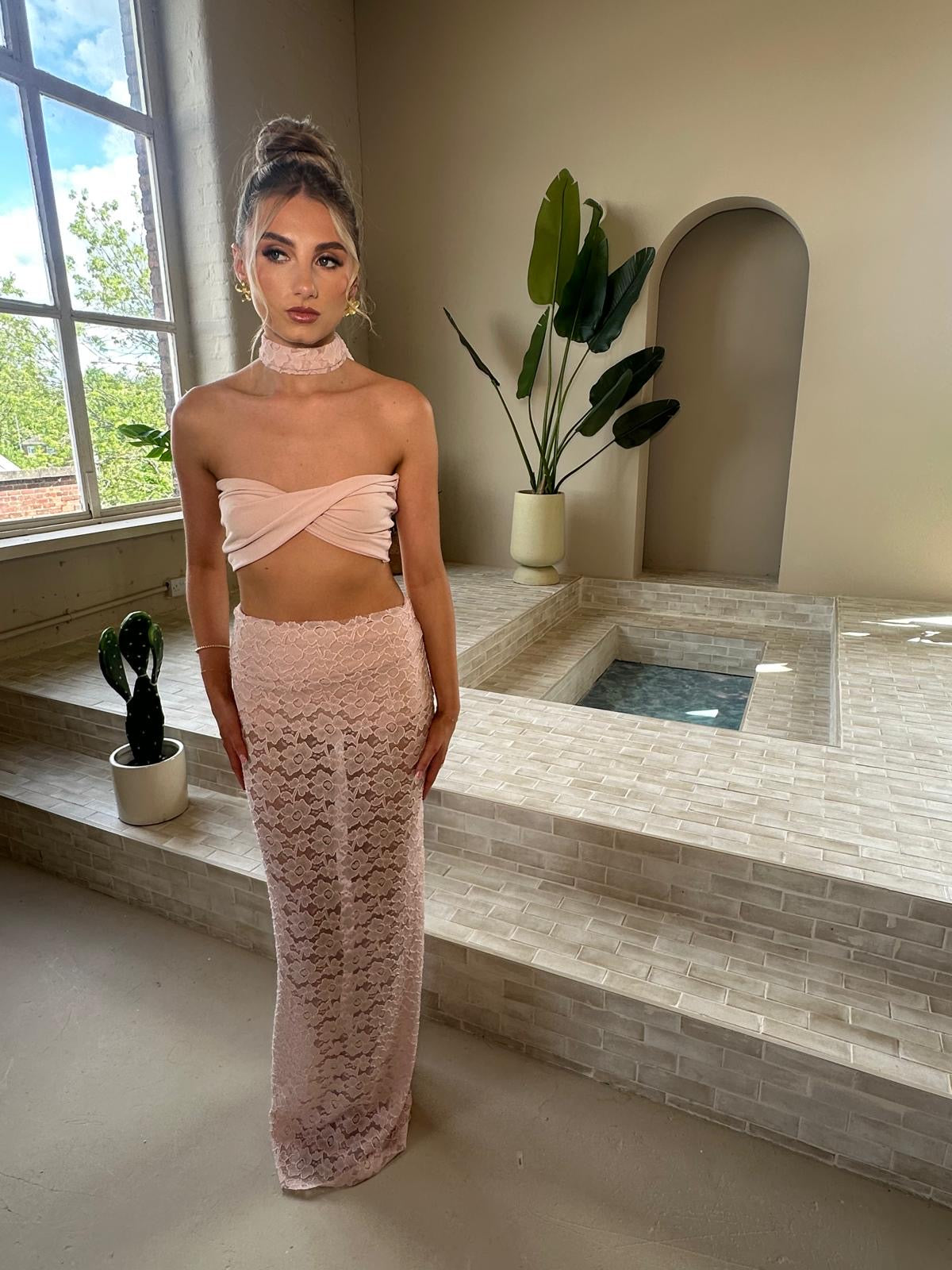 PALOMA Flower Lace Skirt & Necktie in Pink (SOLEIL Set Underneath not included)