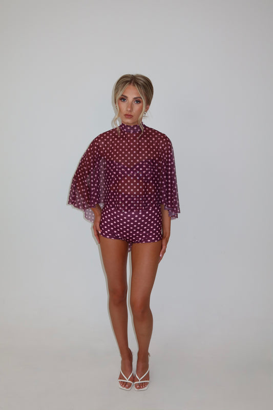 Monroe Burgundy Mesh Top