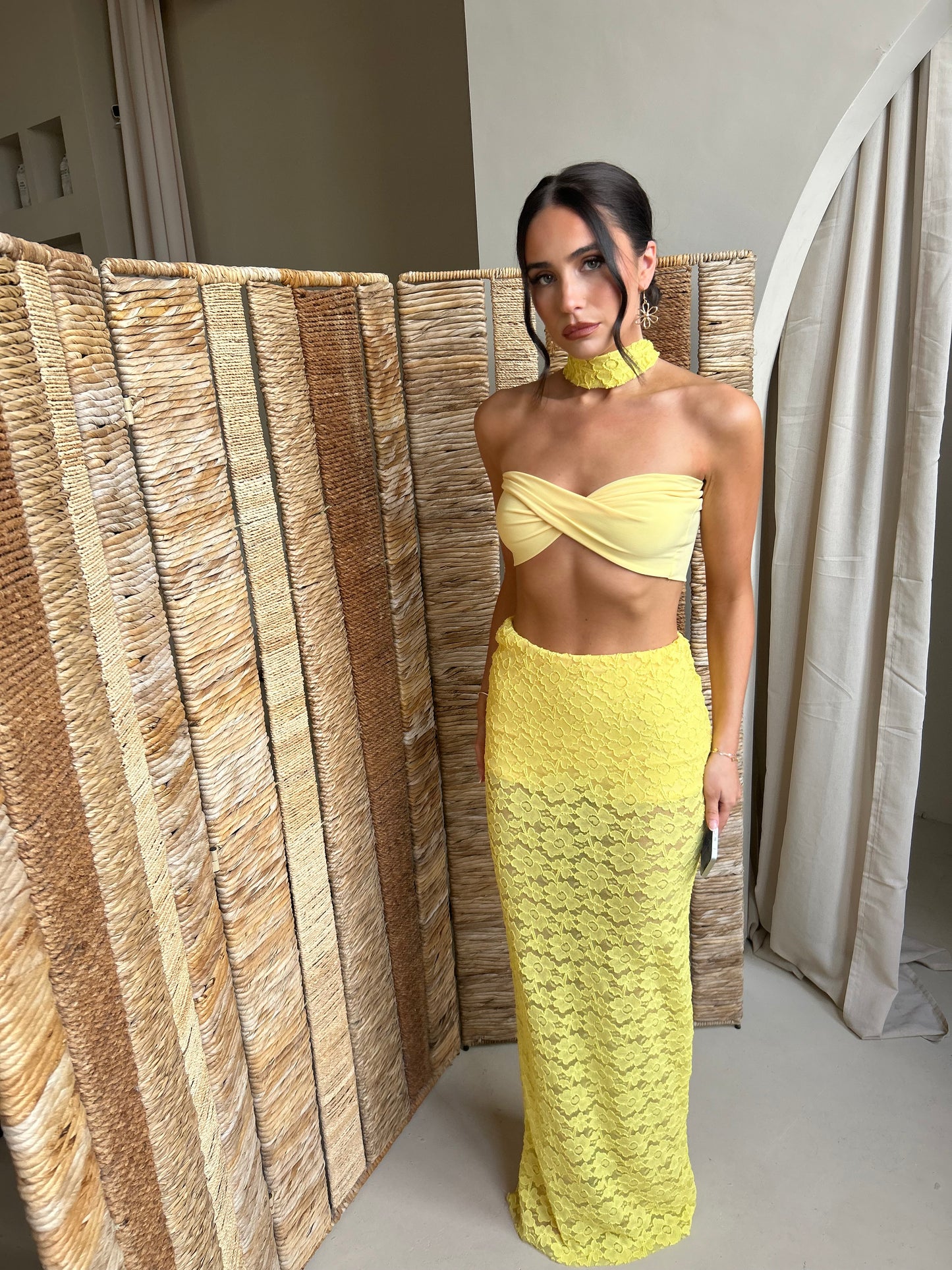 PALOMA Flower Lace Skirt & Necktie in Lemon (SOLEIL Set Underneath not included)